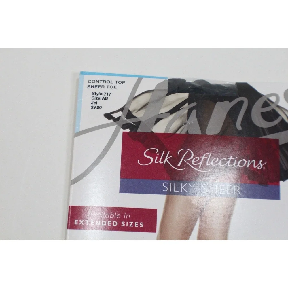 Hanes Silk Reflections Silky Sheer Jet Black Control Top Pantyhose Sz AB